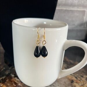 Artisan Black and Gold Teardrop Earrings